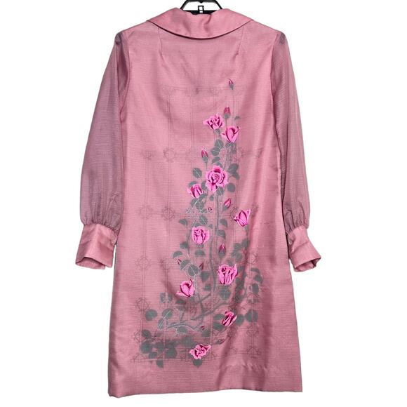 ALFRED SHAHEEN Vintage 70s PINK ROSE PRINT SHIRT DRESS Size Medium Hawaiian - Picture 12 of 12